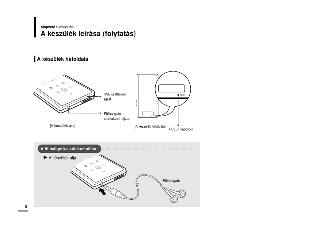 Samsung YP-K3JAB/XEH, YP-K3JQB/XET, YP-K3JAB/XET, YP-K3JZB/XET, YP-K3JQG/XET Készülék leírása folytatás, Készülék hátoldala 