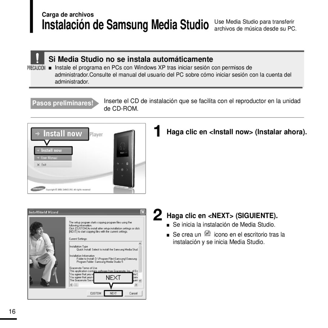 Samsung YP-K3JAB/XEO, YP-K3JQB/XET Si Media Studio no se instala automáticamente, Se inicia la instalación de Media Studio 