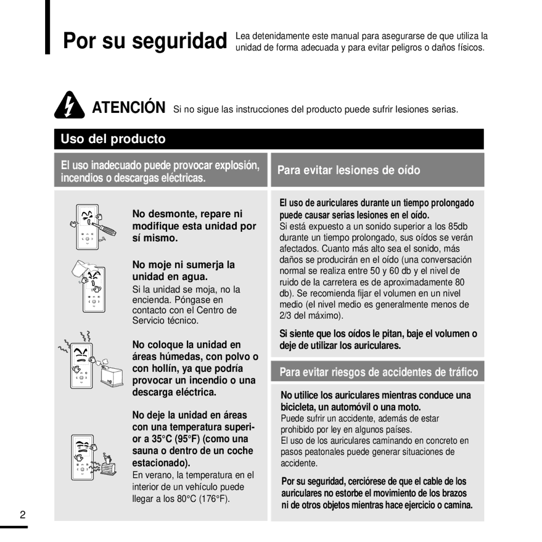 Samsung YP-K3JAB/XET, YP-K3JQB/XET, YP-K3JAG/XET, YP-K3JZB/XET, YP-K3JQG/XET, YP-K3JZB/XEO, YP-K3JAB/XEO manual Uso del producto 