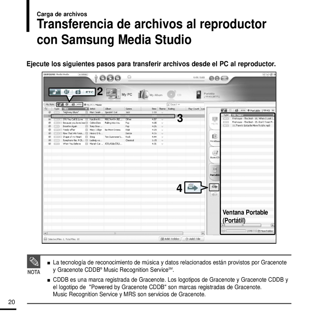 Samsung YP-K3JQB/XET, YP-K3JAG/XET Music Recognition Service y MRS son servicios de Gracenote, Ventana Portable Portátil 