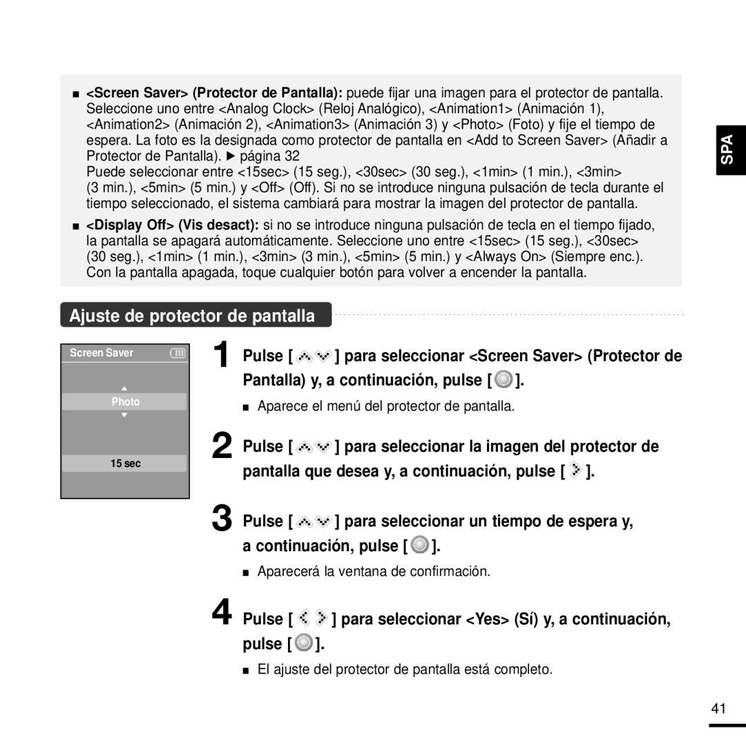 Samsung YP-K3JAG/XET, YP-K3JQB/XET manual Pantalla y, a continuación, pulse, Pantalla que desea y, a continuación, pulse 