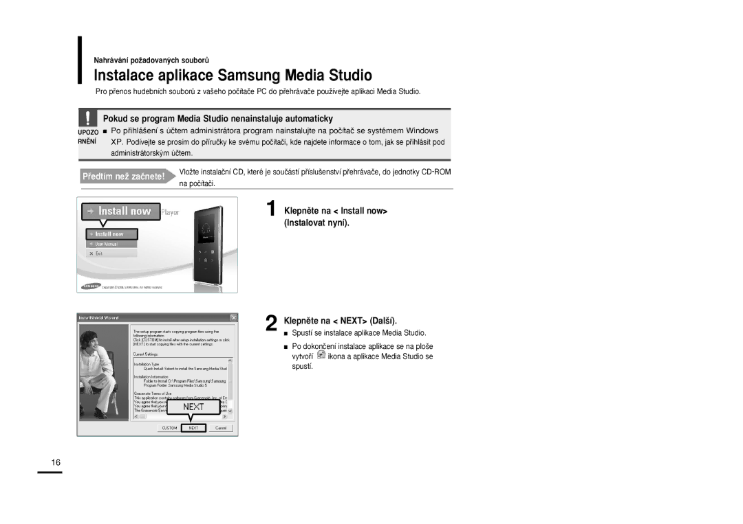 Samsung YP-K3JQB/XEO Instalace aplikace Samsung Media Studio, Pokud se program Media Studio nenainstaluje automaticky 