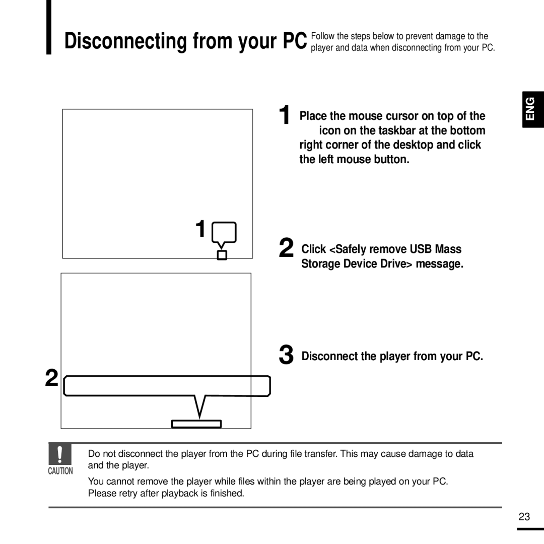 Samsung YP-K3AR/MEA, YP-K3QB/MEA, YP-K3ZB/MEA, YP-K3AG/HAC, YP-K3AB/AAW, YP-K3AB/MEA manual Disconnect the player from your PC 