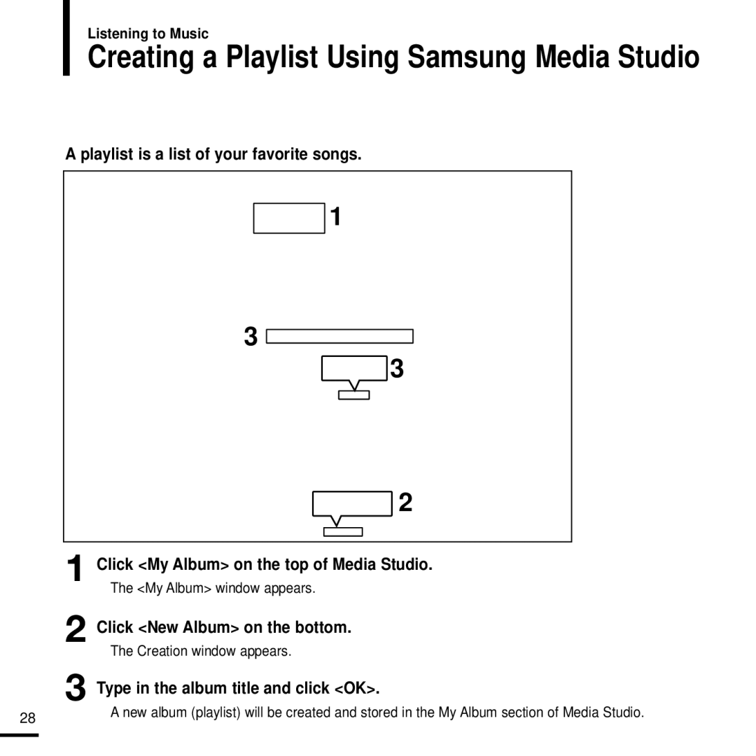 Samsung YP-K3AR/HAC manual Click New Album on the bottom, Type in the album title and click OK, My Album window appears 