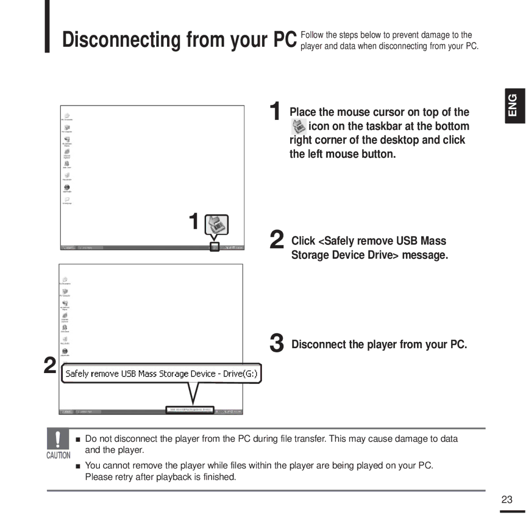 Samsung YP-K3AG/SUN, YP-K3QB/XSV, YP-K3ZG/XSV, YP-K3QR/XSV, YP-K3AB/XSV, YP-K3ZR/XSV manual Disconnect the player from your PC 