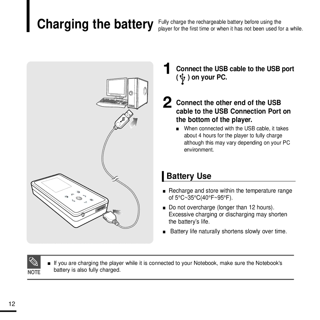 Samsung YP-K5JAB manual Battery Use 