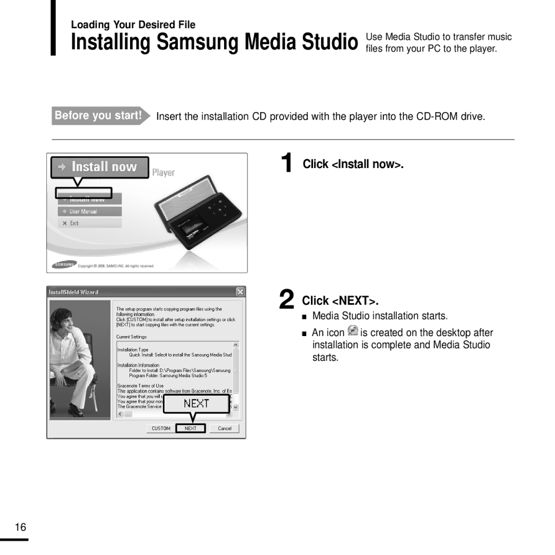 Samsung YP-K5JAB manual Click Install now Click Next 