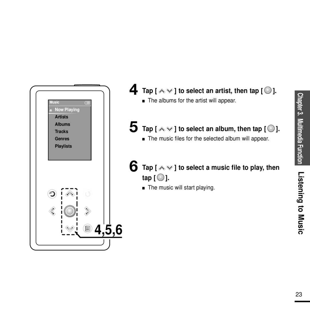 Samsung YP-K5JAB manual Albums for the artist will appear, Music files for the selected album will appear 