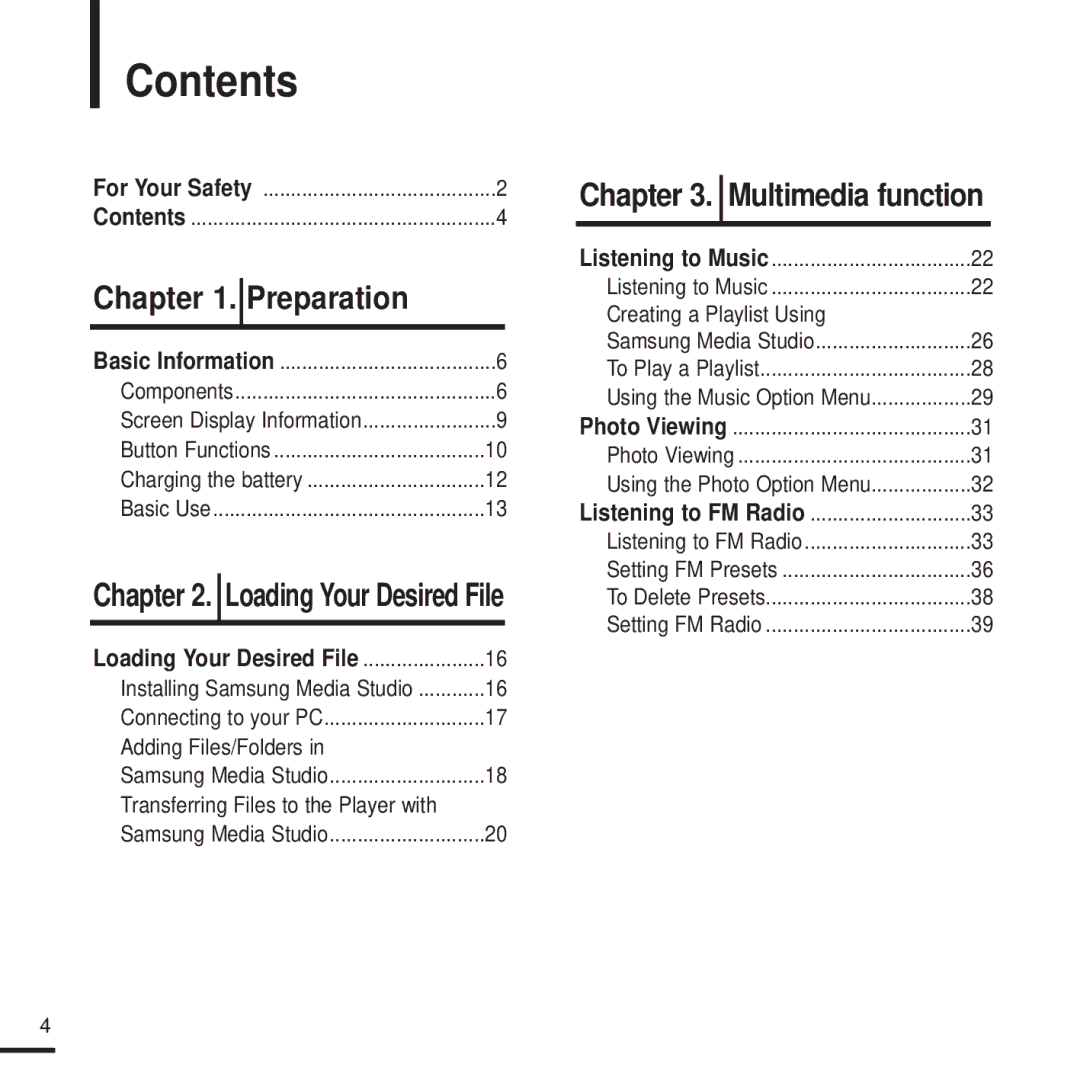 Samsung YP-K5JAB manual Contents 