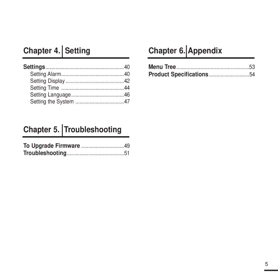 Samsung YP-K5JAB manual Setting, Troubleshooting 