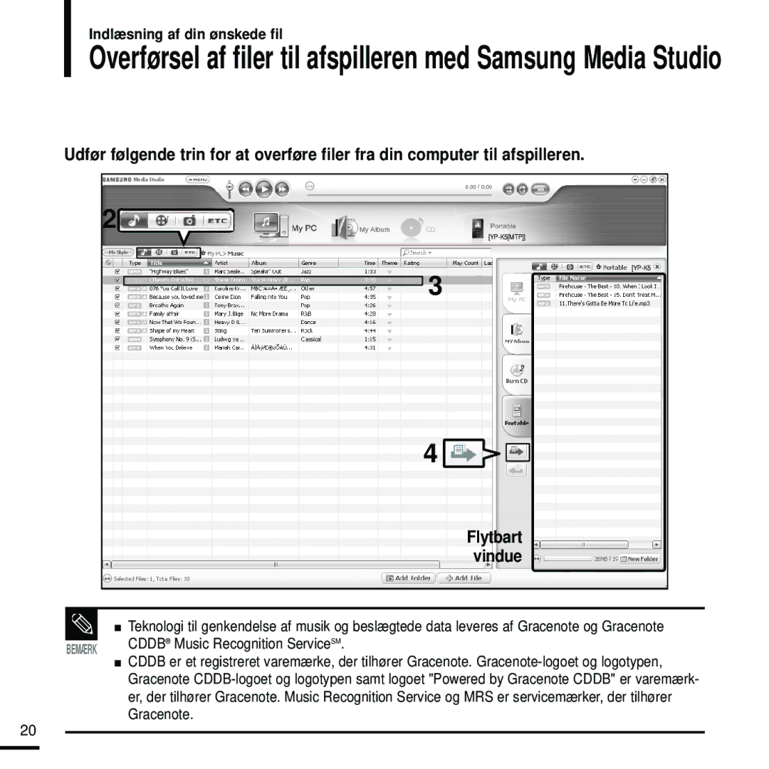 Samsung YP-K5JQB/XEE, YP-K5JAB/XEE, YP-K5JZB/XEE manual Flytbart vindue 