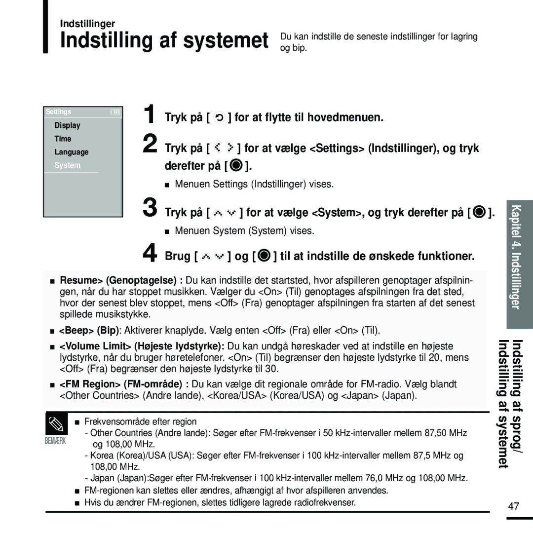 Samsung YP-K5JQB/XEE, YP-K5JAB/XEE manual Tryk på for at vælge System, og tryk derefter på, Brug, Menuen System System vises 