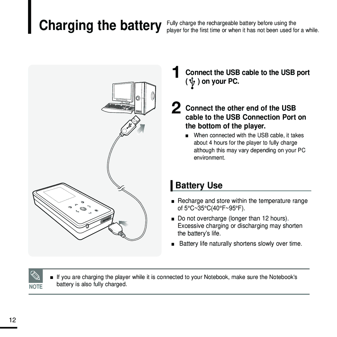 Samsung YP-K5JAB/XEE, YP-K5JZB/XEE, YP-K5JQB/XEE manual Battery Use 