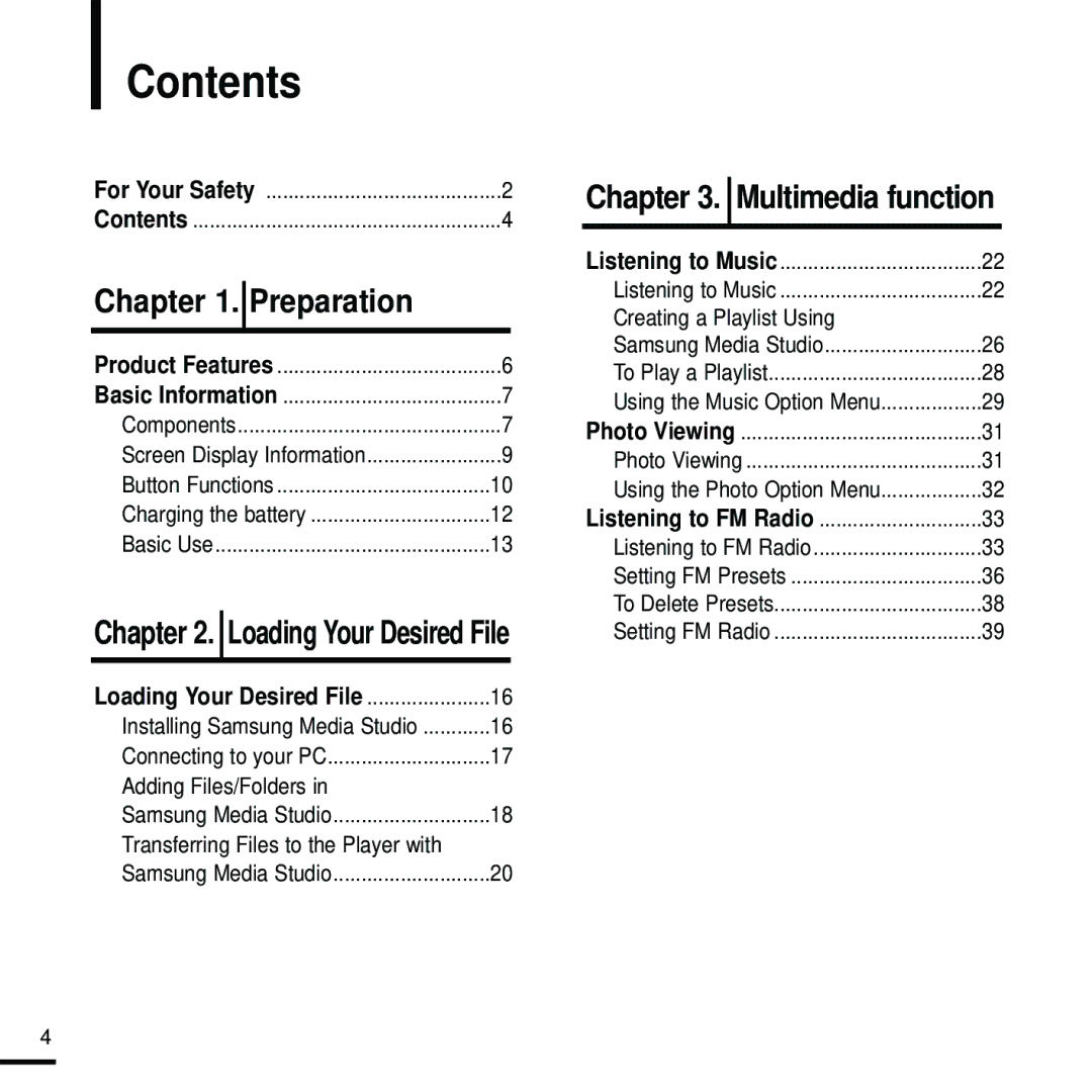 Samsung YP-K5JZB/XEE, YP-K5JAB/XEE, YP-K5JQB/XEE manual Contents 