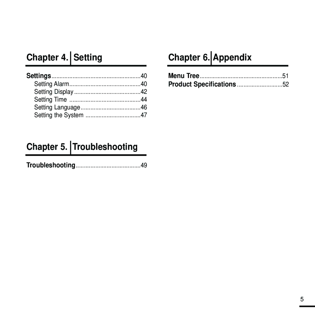 Samsung YP-K5JQB/XEE, YP-K5JAB/XEE, YP-K5JZB/XEE manual Setting, Troubleshooting 