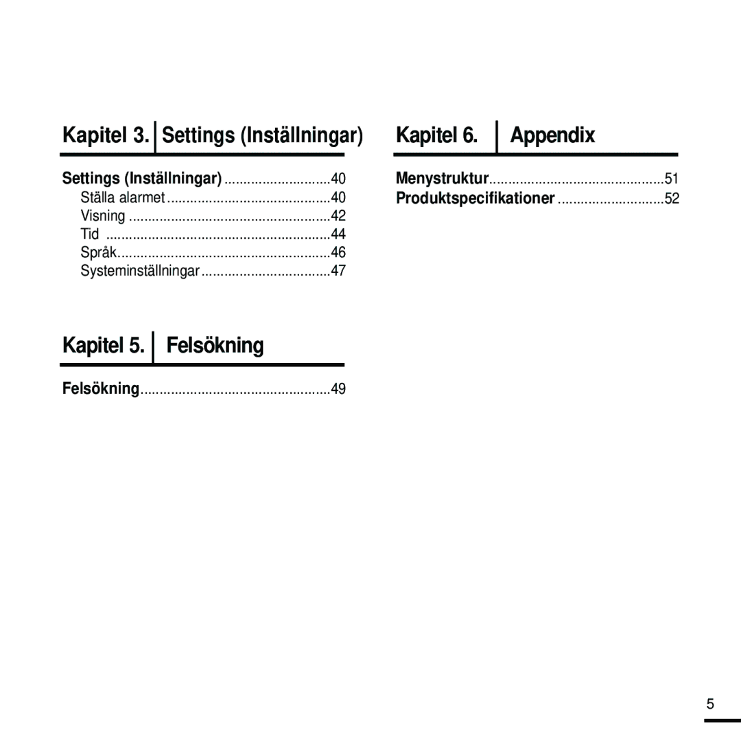 Samsung YP-K5JQB/XEE, YP-K5JAB/XEE, YP-K5JZB/XEE manual Appendix, Kapitel 