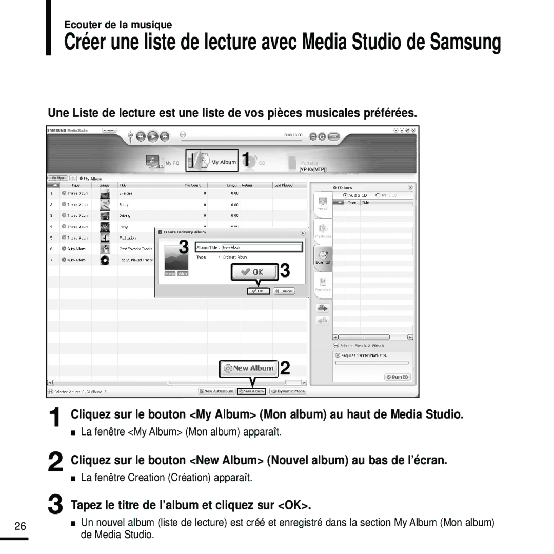 Samsung YP-K5JAB/XEF, YP-K5JQB/XEF Tapez le titre de l’album et cliquez sur OK, La fenêtre My Album Mon album apparaît 