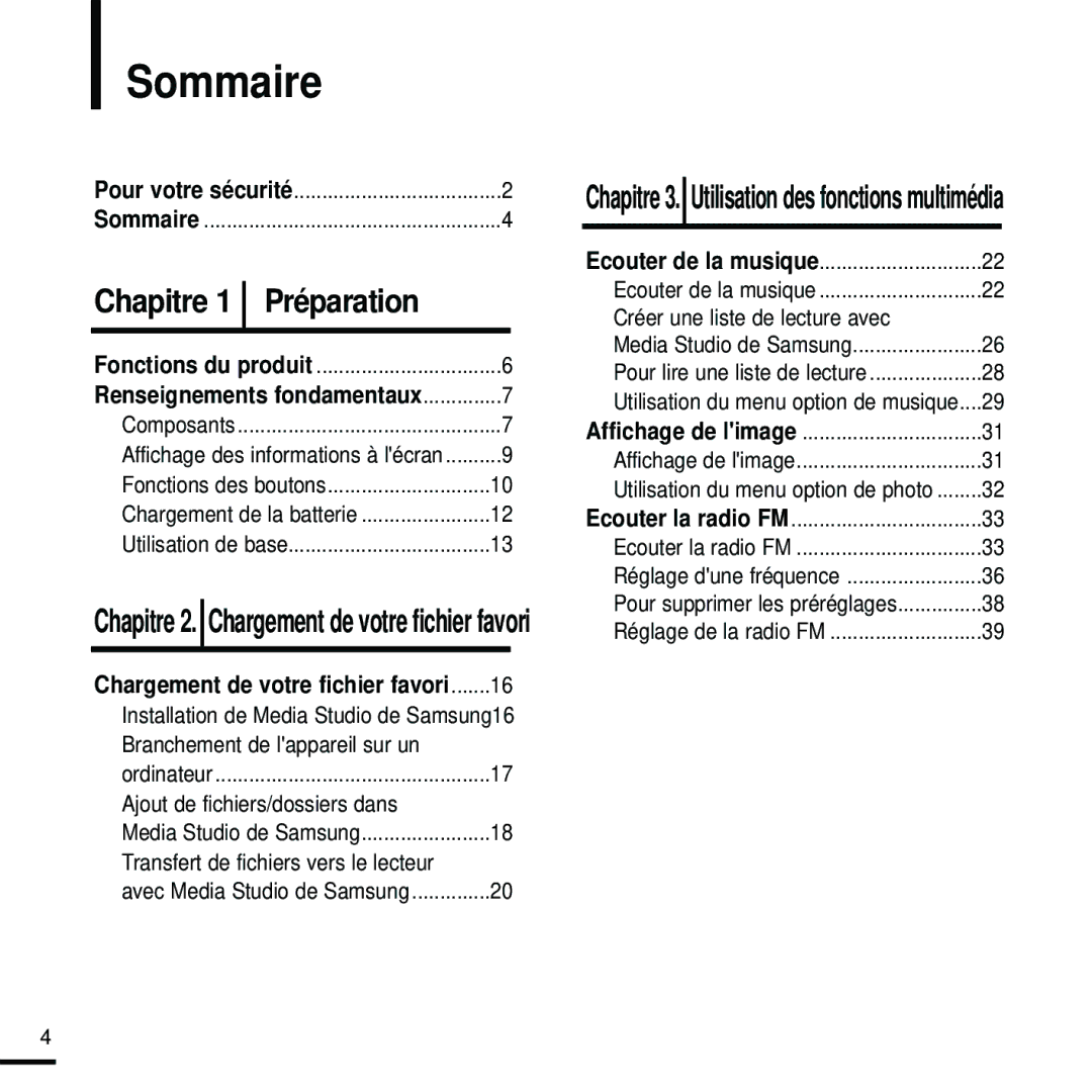 Samsung YP-K5JZB/XEF, YP-K5JQB/XEF, YP-K5JAB/XEF Sommaire, Branchement de lappareil sur un, Ajout de fichiers/dossiers dans 