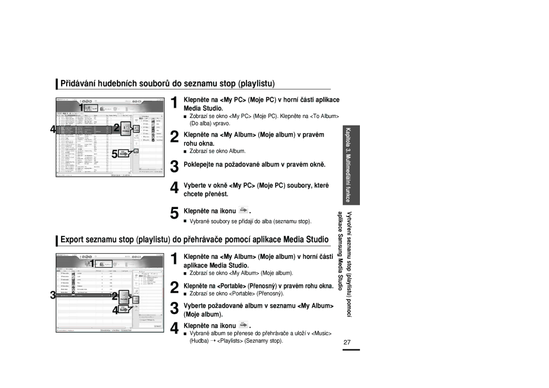 Samsung YP-K5JQB/XEH, YP-K5JAB/XEH, YP-K5JZB/XEH manual Pﬁidávání hudebních souborÛ do seznamu stop playlistu, Moje album 