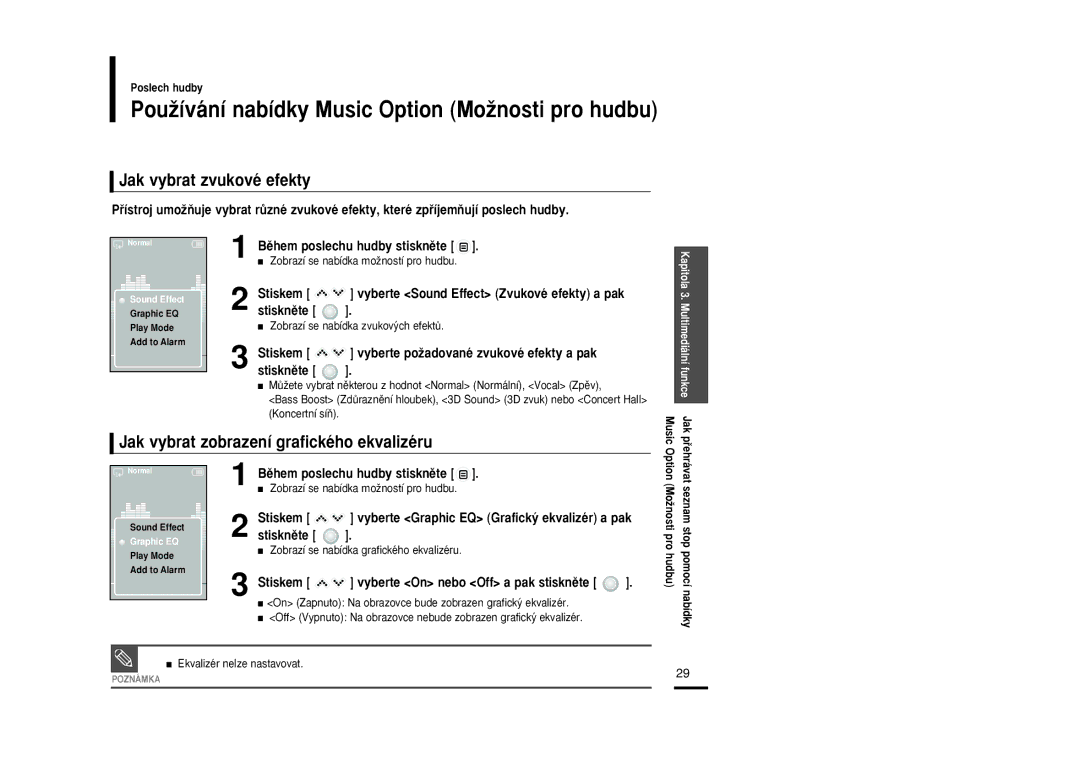 Samsung YP-K5JZB/XEH, YP-K5JQB/XEH manual PouÏívání nabídky Music Option MoÏnosti pro hudbu, Jak vybrat zvukové efekty 