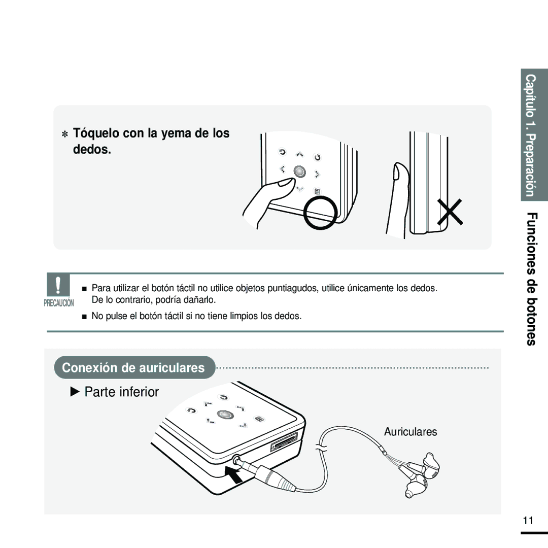 Samsung YP-K5JAB/OMX, YP-K5JQB/XET, YP-K5JZB/XET, YP-K5JAB/XET, YP-K5JQB/OMX, YP-K5JZB/OMX manual Conexión de auriculares 