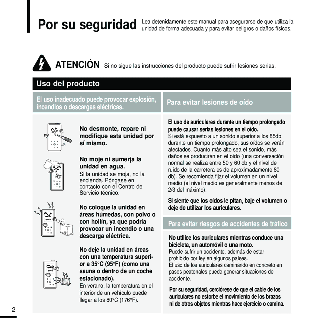 Samsung YP-K5JAB/XET, YP-K5JQB/XET, YP-K5JZB/XET, YP-K5JQB/OMX, YP-K5JZB/OMX, YP-K5JAB/OMX manual Uso del producto 