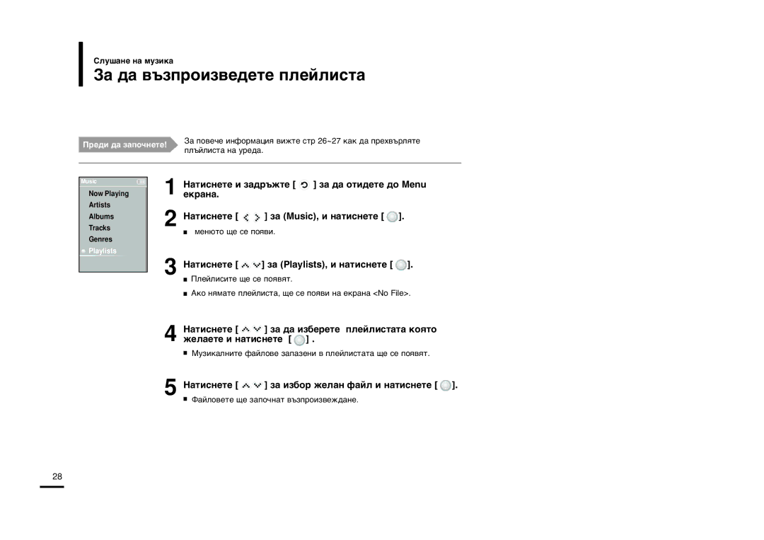 Samsung YP-K5JZB/OMX «‡ ‰‡ ‚˙Áôóëá‚Â‰Âúâ Ôîâèîëòú‡, ‡ Playlists, Ë Ì‡ÚËÒÌÂÚÂ, ‡Úëòìâúâ Á‡ Ëá·Ó Êâî‡Ì Ù‡Èî Ë Ì‡Úëòìâúâ 