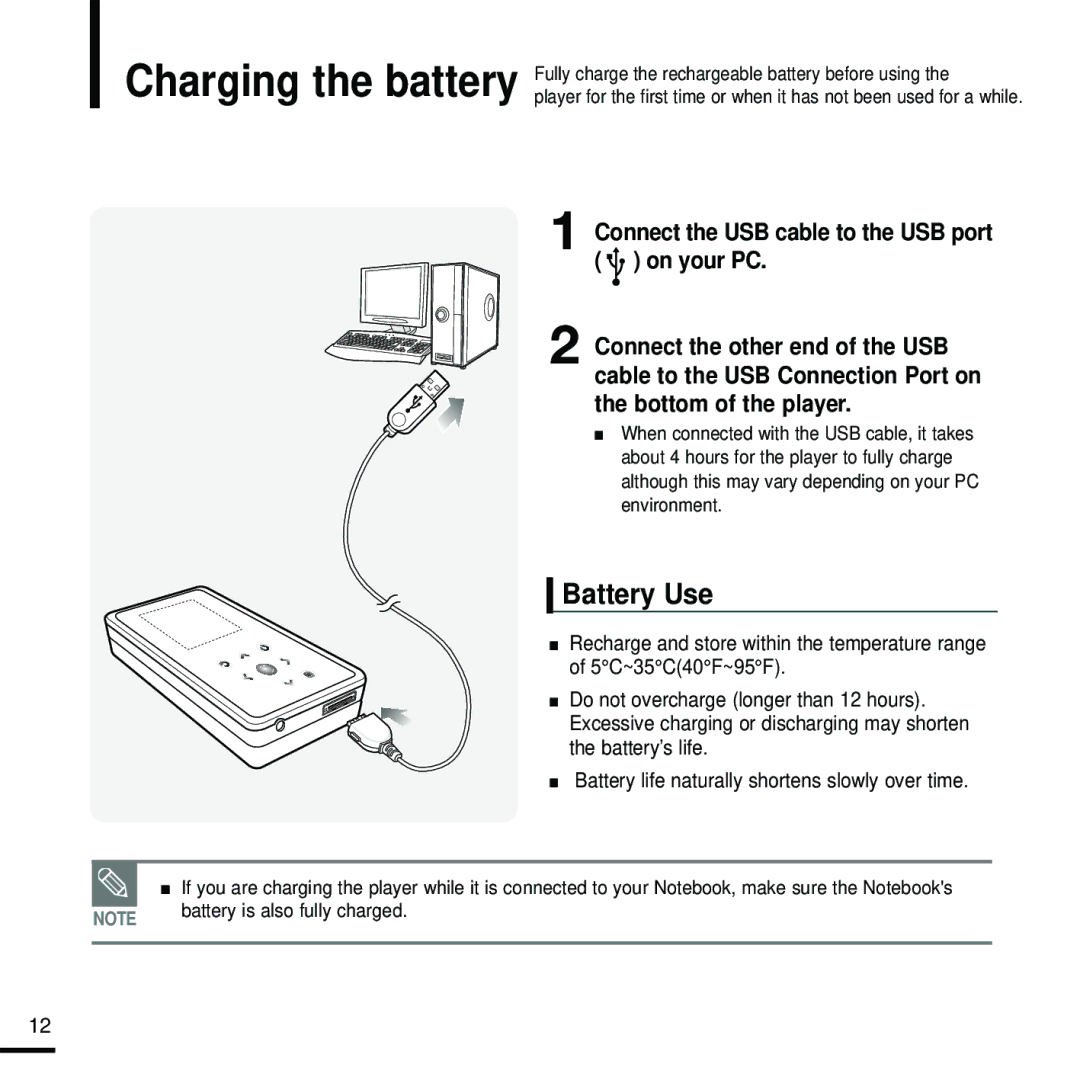 Samsung YP-K5JZBY manual Battery Use 