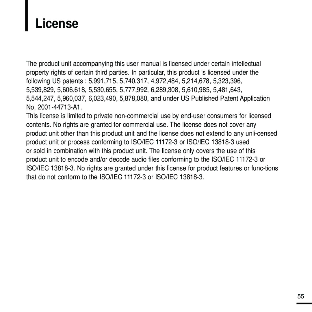 Samsung YP-K5JZBY manual License 