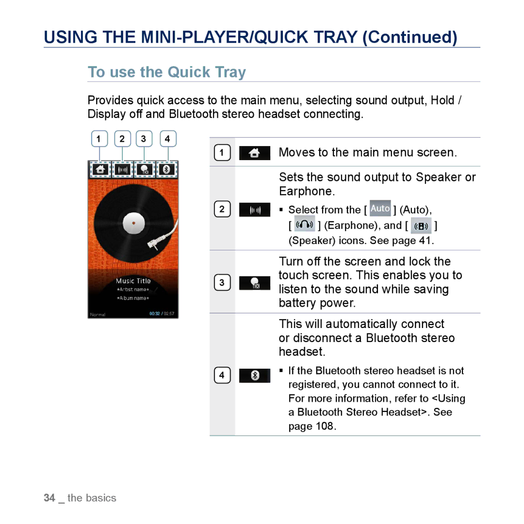 Samsung YP-M1CB, YP-M1EB manual Using the MINI-PLAYER/QUICK Tray, To use the Quick Tray 