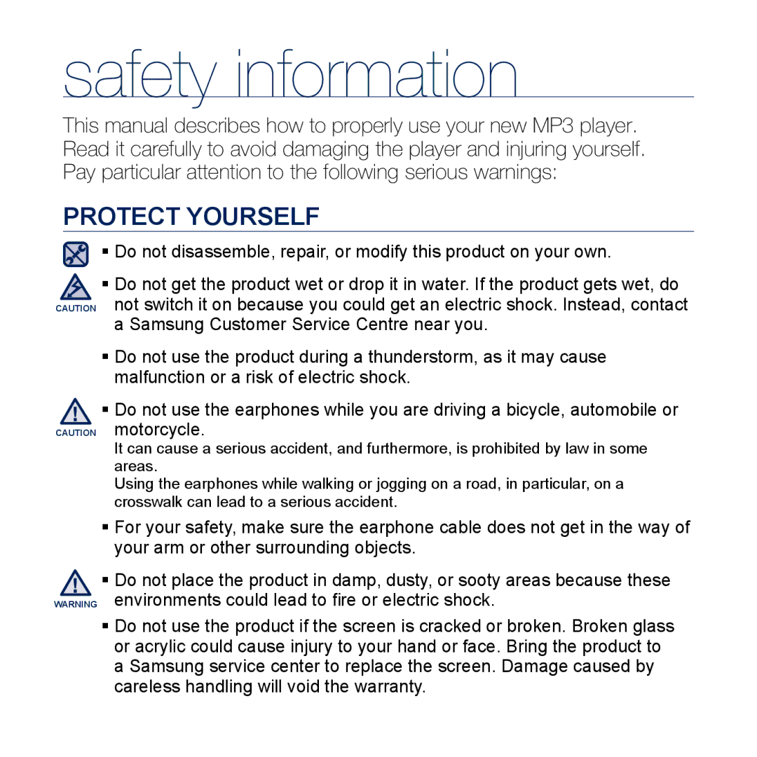 Samsung YP-M1CB, YP-M1EB manual Protect Yourself 