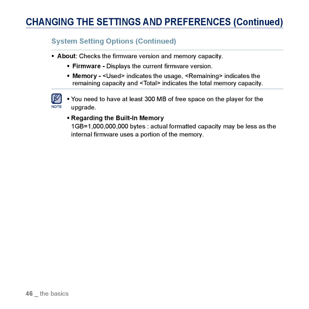 Samsung YP-M1CB, YP-M1EB manual  Regarding the Built-In Memory 