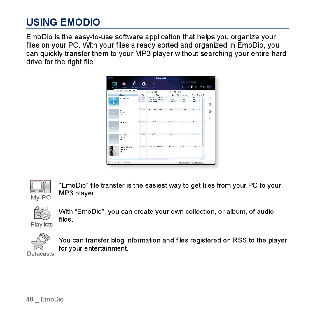 Samsung YP-M1CB, YP-M1EB manual Using Emodio 