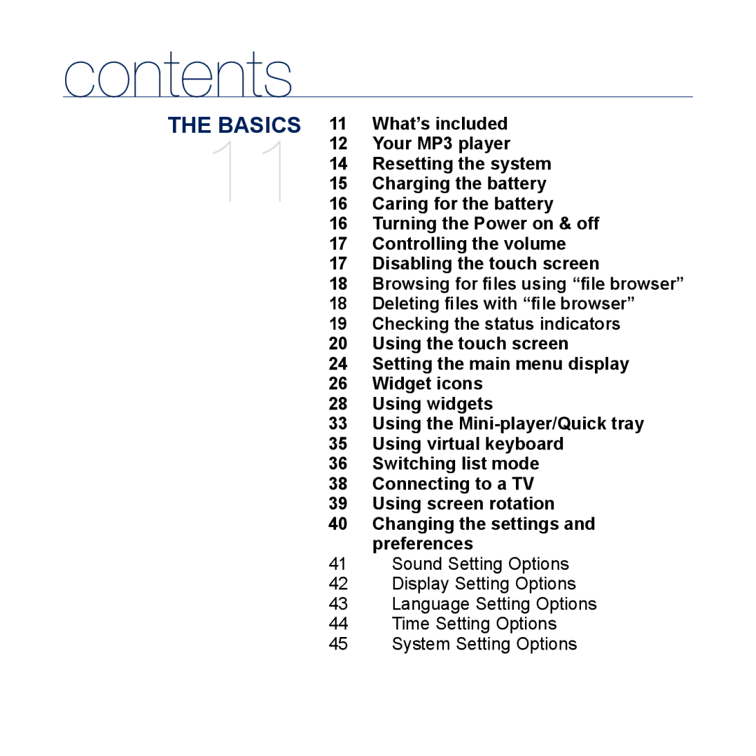 Samsung YP-M1CB, YP-M1EB manual Contents 