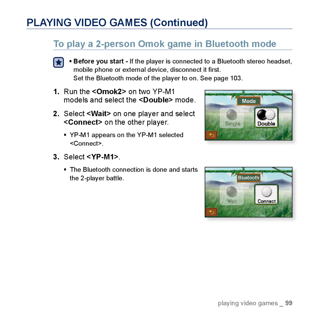 Samsung YP-M1EB, YP-M1CB manual To play a 2-person Omok game in Bluetooth mode, Select YP-M1 