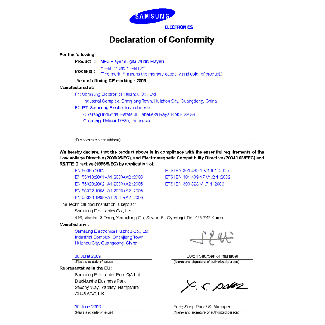 Samsung YP-M1JCB/EDC, YP-M1JEB/EDC manual 