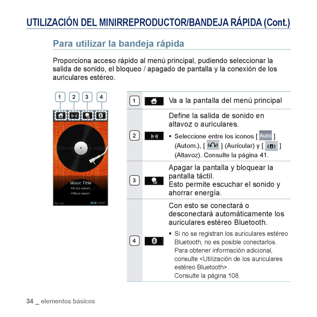 Samsung YP-M1JCB/EDC, YP-M1JEB/EDC manual Para utilizar la bandeja rápida 