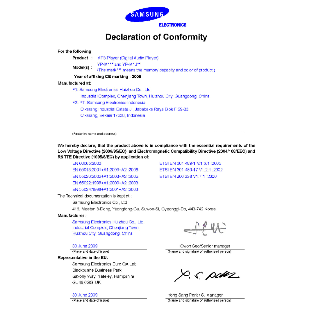 Samsung YP-M1JCB/XEF manual 