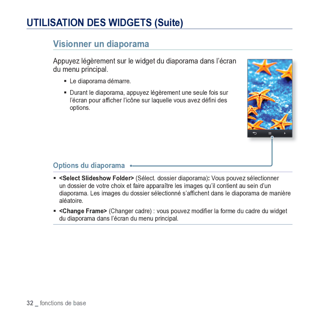 Samsung YP-M1JCB/XEF manual Visionner un diaporama, Options du diaporama 