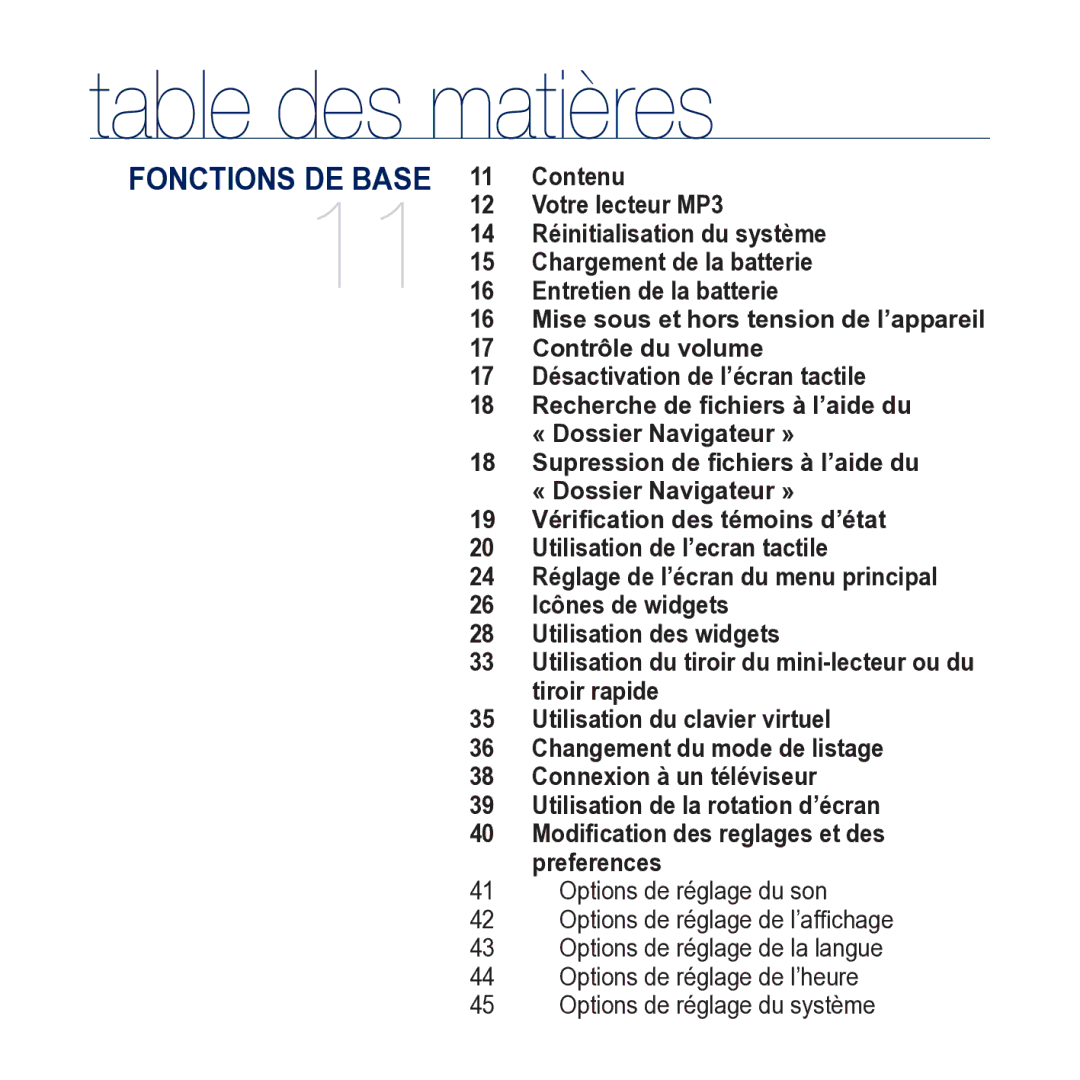 Samsung YP-M1JCB/XEF manual Table des matières 