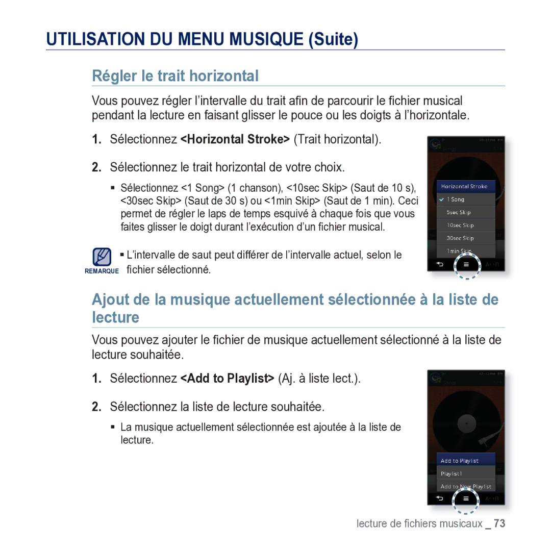 Samsung YP-M1JCB/XEF manual Régler le trait horizontal 