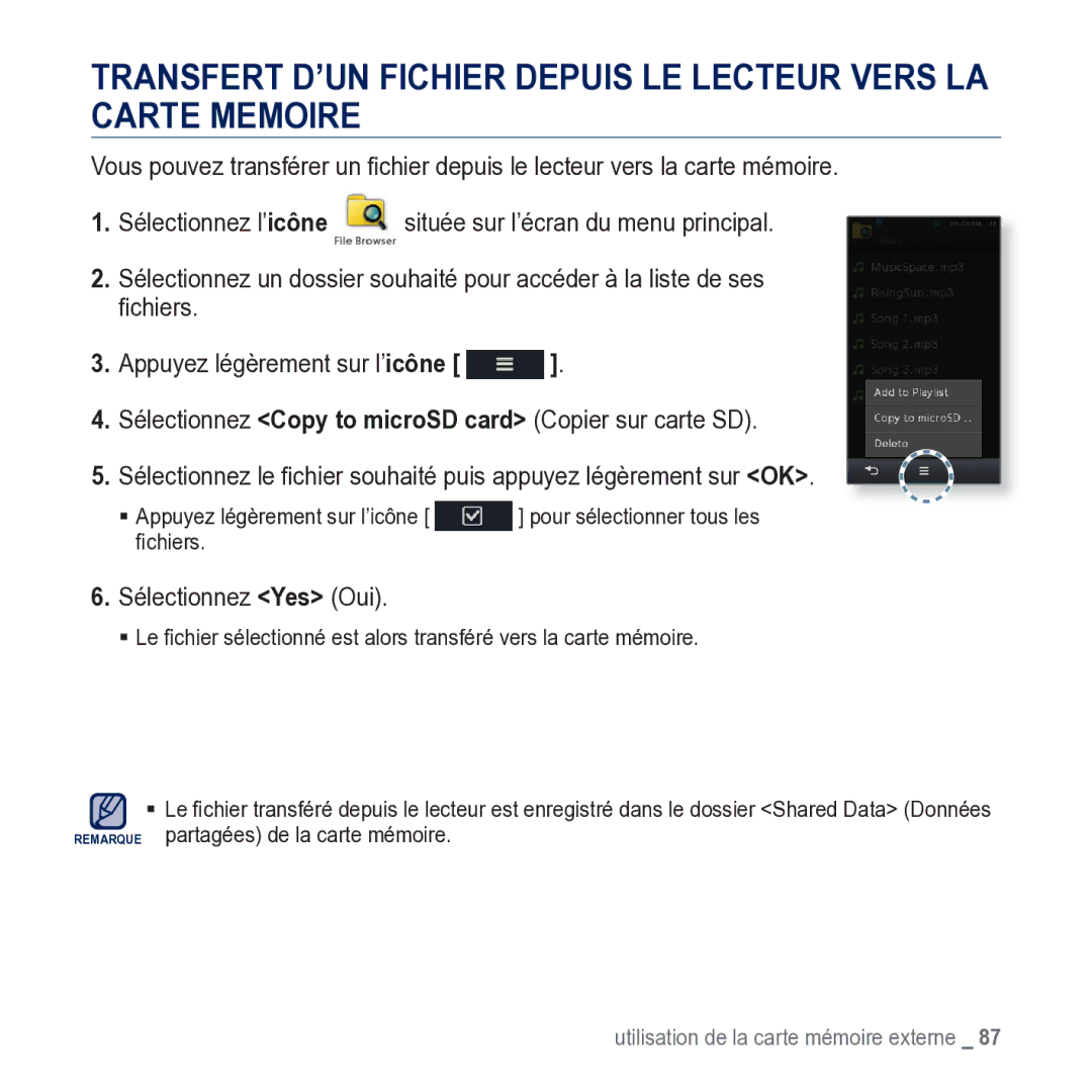 Samsung YP-M1JCB/XEF manual Sélectionnez Yes Oui 