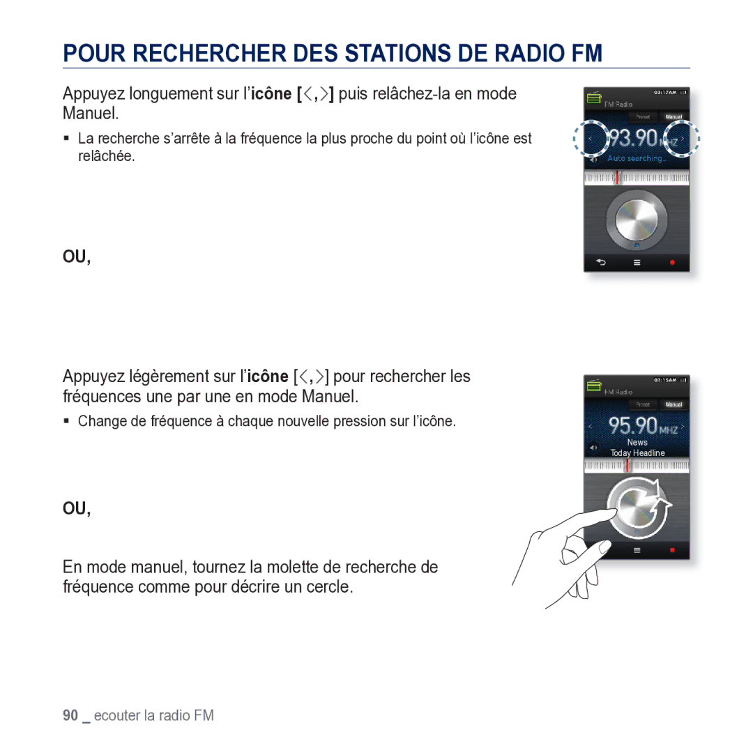 Samsung YP-M1JCB/XEF manual Pour Rechercher DES Stations DE Radio FM 