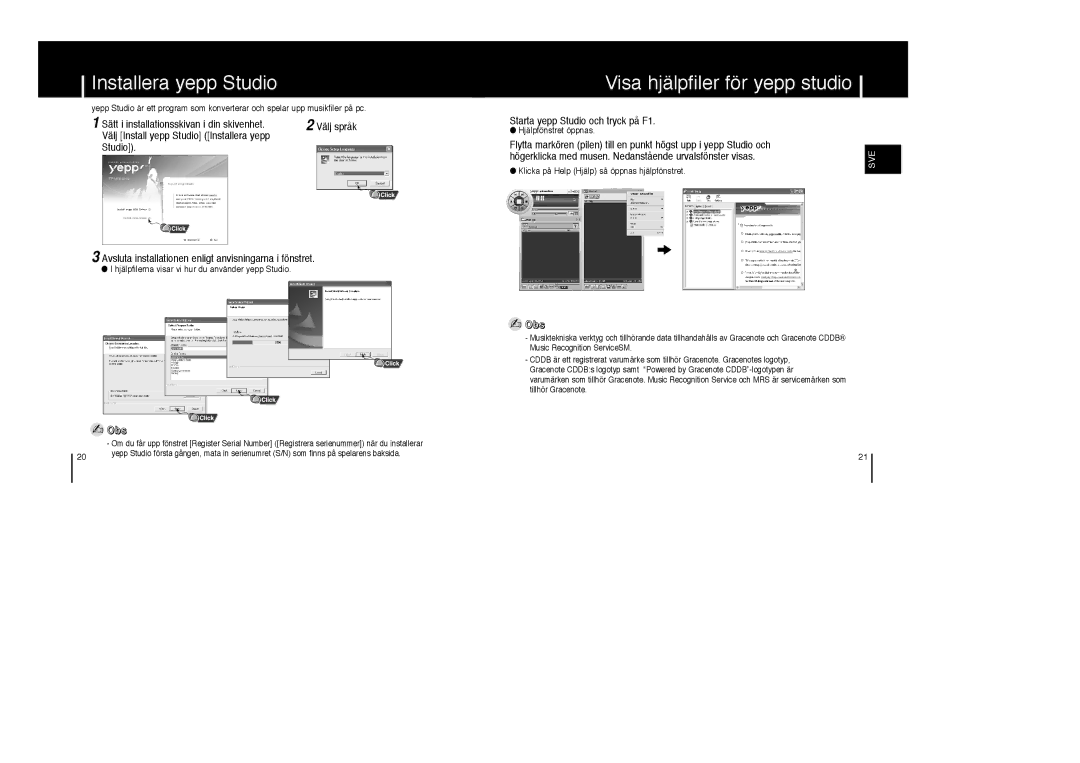 Samsung YP-MT6Z/ELS, YP-MT6V/ELS, YP-MT6X/ELS manual Installera yepp Studio, Visa hjälpfiler för yepp studio 