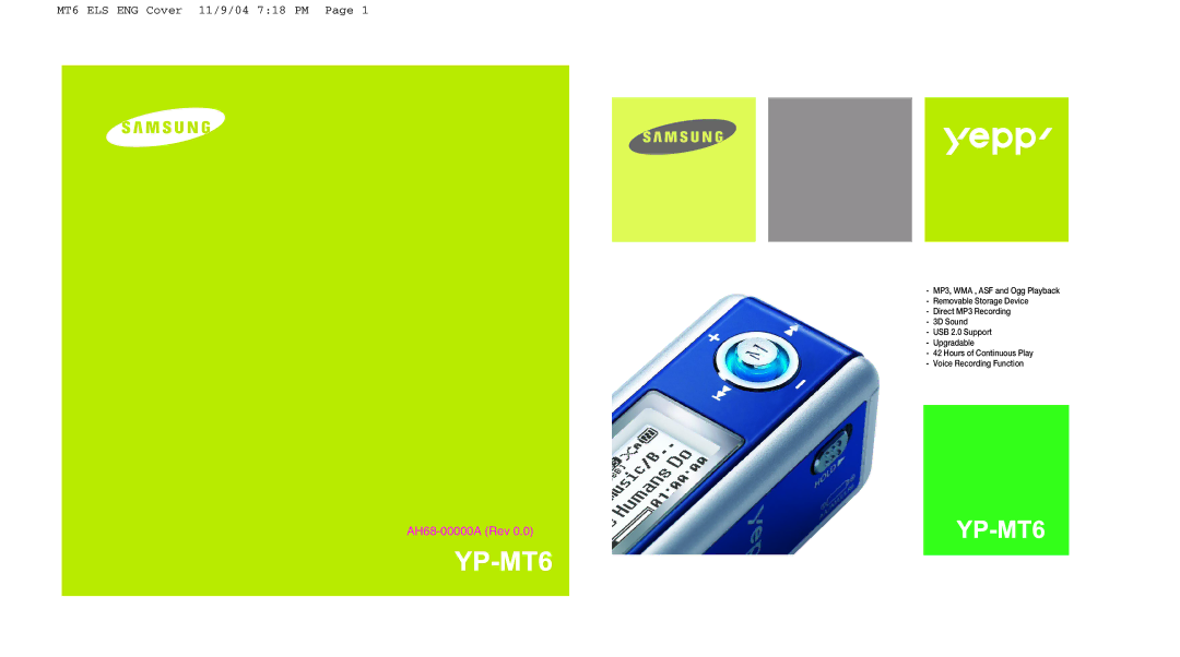 Samsung YP-MT6V/ELS, YP-MT6X/ELS, YP-MT6V/XFO, YP-MT6X/XAA, YP-MT6X/XFO, YP-MT6H/XSV, YP-MT6Z/ELS manual 