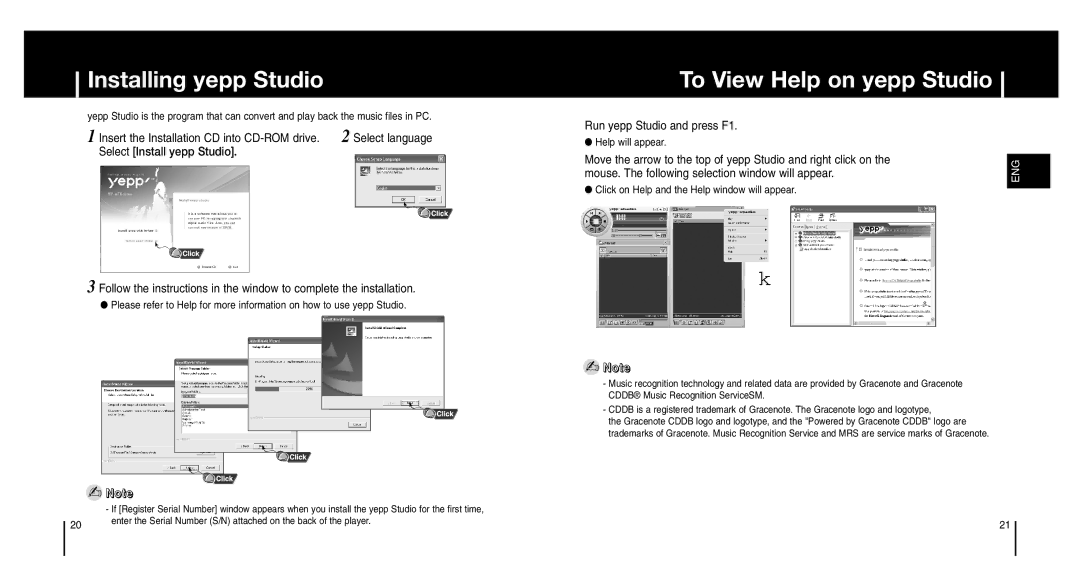 Samsung YP-MT6V/XFO, YP-MT6Z, YP-MT6V/ELS Installing yepp Studio, To View Help on yepp Studio, Run yepp Studio and press F1 