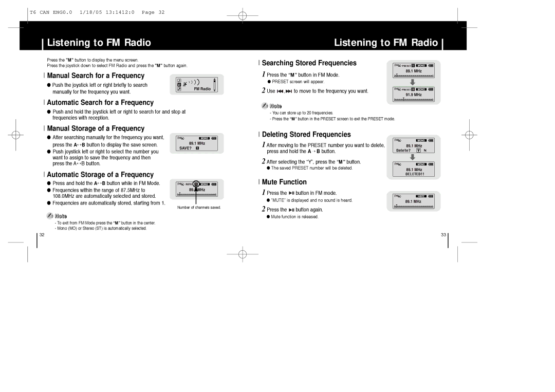 Samsung YP-MT6Z manual Listening to FM Radio 