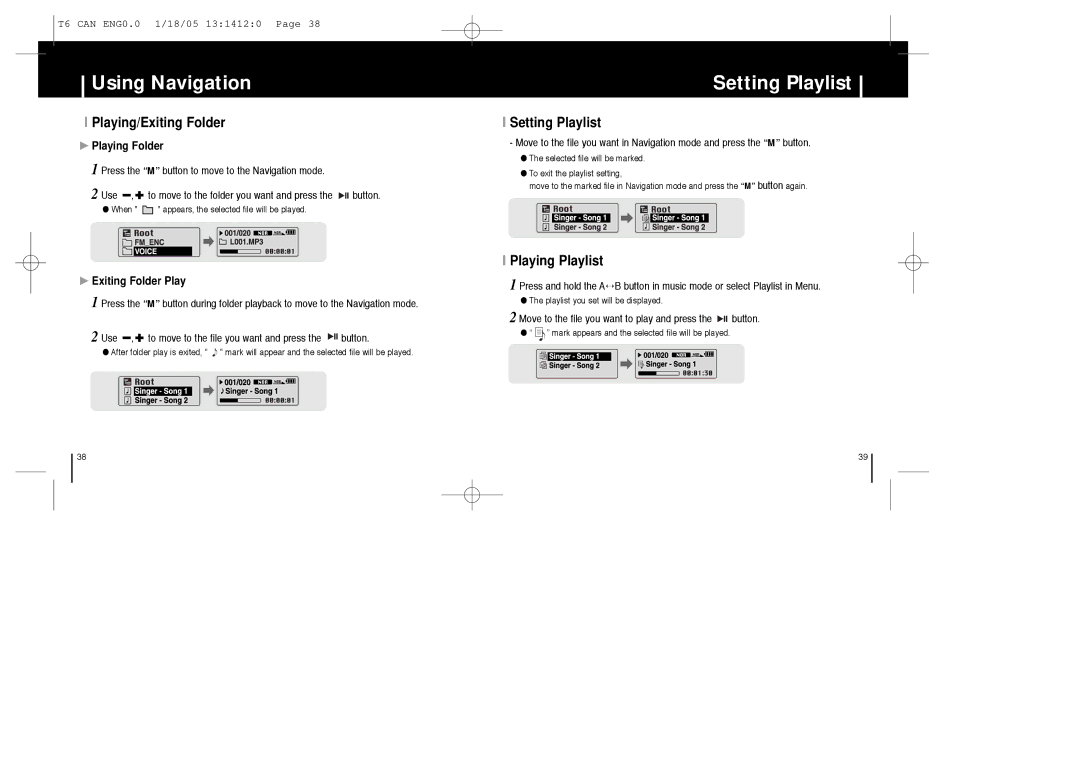 Samsung YP-MT6Z manual Setting Playlist, Playing/Exiting Folder, Playing Playlist 