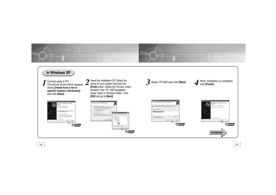 Samsung YP-N30H, YP-N30S/ELS1 manual Windows XP, Connect yepp to PC, Driver for your system and click 