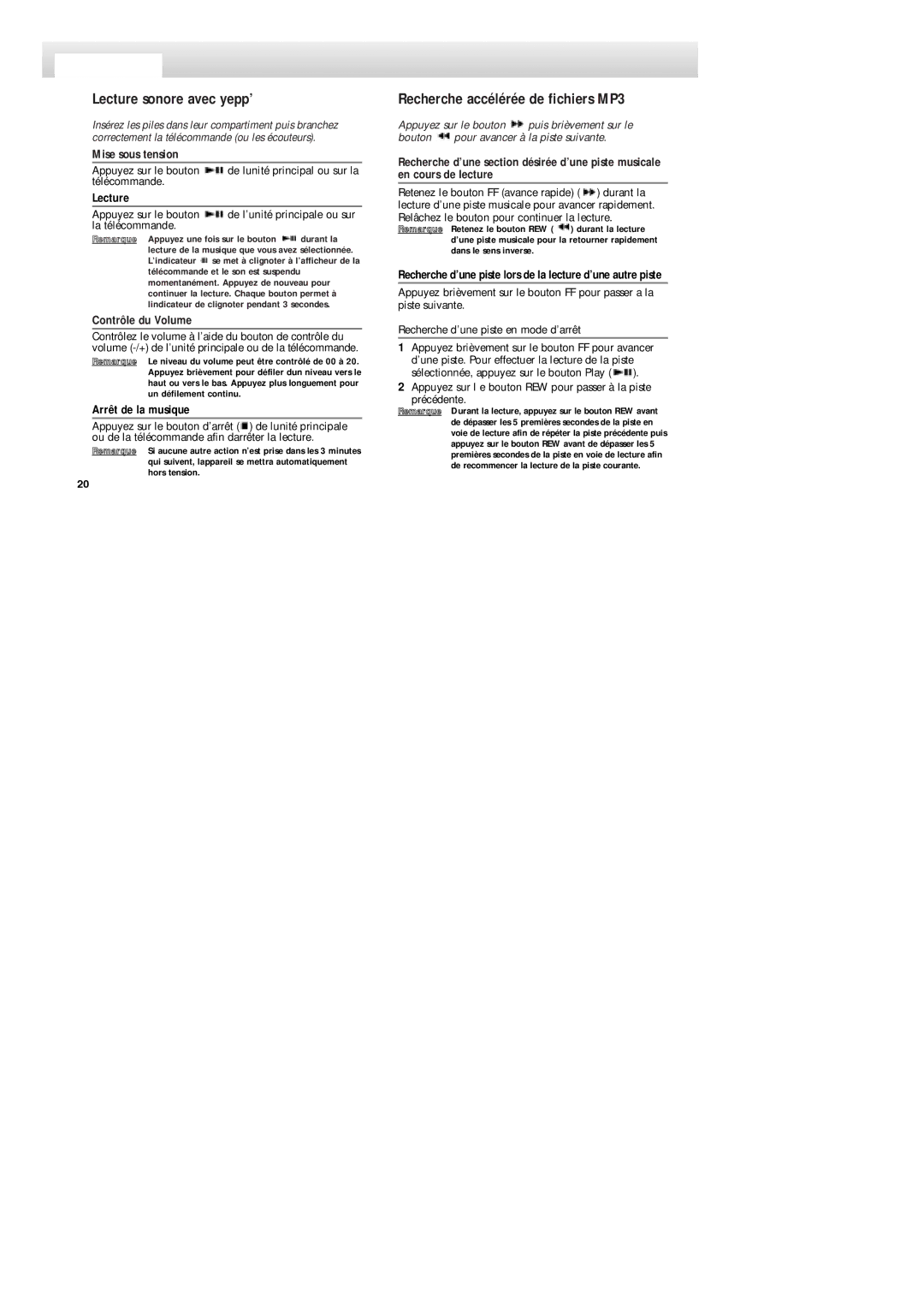 Samsung YP-NDU64S/XEF, YP-NDU64SF/XEF manual Lecture sonore avec yepp’, Recherche accélérée de fichiers MP3 